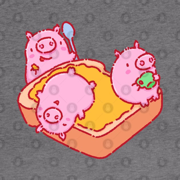 Three little pigs on a giant toast by Tinyarts